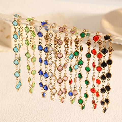 Bracciale In Acciaio Inossidabile Con Zircone Cristallo Rotondo Colorato Intarsiato Catena Di Estensione Regolabile Gioielli Da Donna