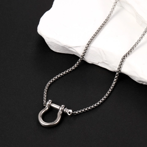 Edelstahl Hufeisen Schäkel Anhänger Halskette Für Herren Minimalist Hip Hop Industrie Stil Boxkette Schmuck Geschenk