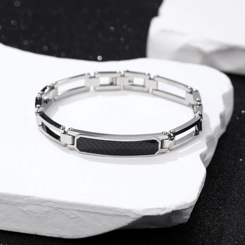 Mode Herren Edelstahl Armband Mit Schwarzer Kohlefaser Einlage Klassisches Industrie Business Stil Schmuck Geschenk