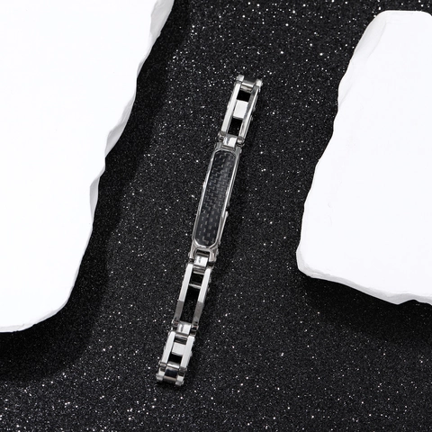 Mode Herren Edelstahl Armband Mit Schwarzer Kohlefaser Einlage Klassisches Industrie Business Stil Schmuck Geschenk