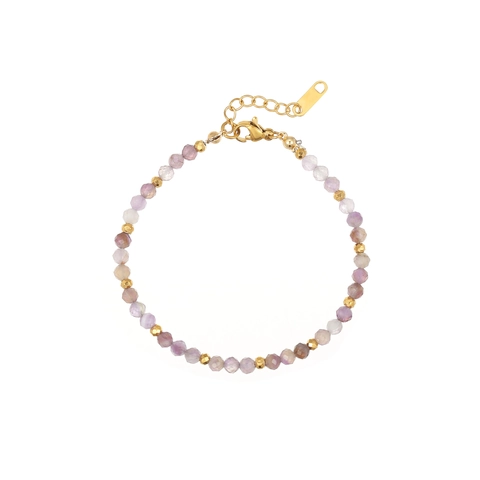 Faceted Natural Stone Beaded Bracelet Stainless Steel Adjustable Gold Plated Amethyst Jewelry For Women Elegant