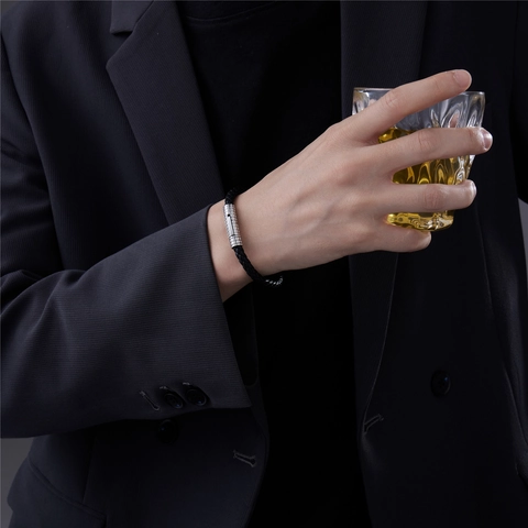 Bracciale Da Uomo In Pelle Intrecciata Chiusura In Acciaio Inossidabile Trama Griglia Accessori Gioielli Punk
