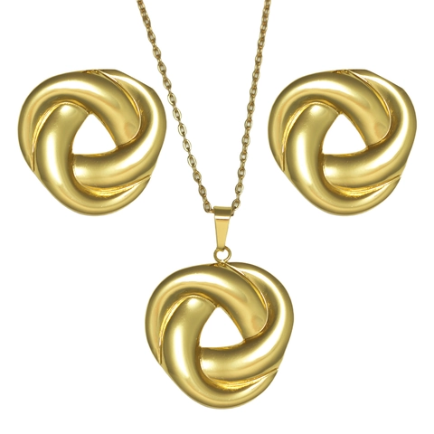 Collana E Orecchini Con Nodo Intrecciato Rotondo Acciaio Inossidabile Placcato Oro 18k Gioielli Eleganti Da Donna