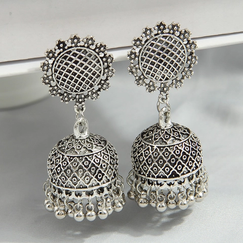 Vintage Ethnic Peacock Jhumka Bell Tassel Earrings For Women Antique Gold Silver Alloy Boho Geometric Flower Drop Earrings Jewelry