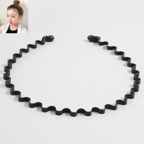 Black Wave Metal Headband For Men And Women Non Slip Spring Spiral Hair Band Accessories Daily Sport Face Wash Alloy