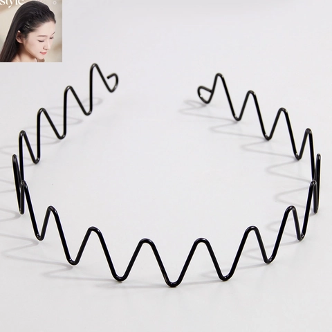 Black Wave Metal Headband For Men And Women Non Slip Spring Spiral Hair Band Accessories Daily Sport Face Wash Alloy