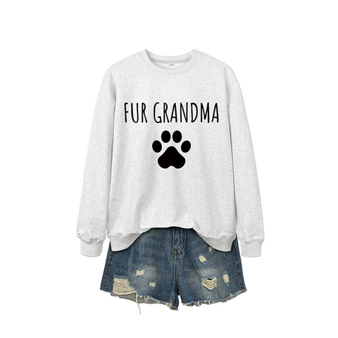 Dames Casual Fur Grandma Bedrukte Sweatshirt Ronde Hals Katoenmix Lange Mouwen Pullover Poot Grafische Mode Tops