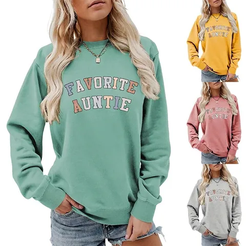 Sweatshirt À Col Rond Favorite Auntie Femmes Mélange De Coton Manches Longues Pull Graphique Ample Décontracté