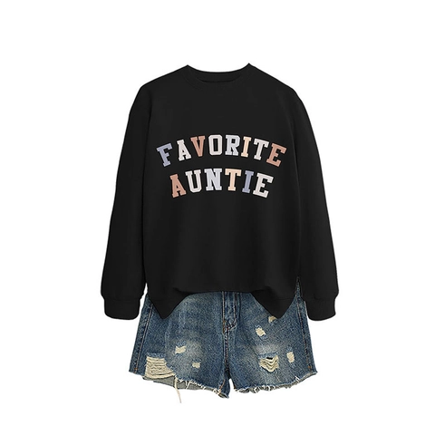 Sweatshirt À Col Rond Favorite Auntie Femmes Mélange De Coton Manches Longues Pull Graphique Ample Décontracté