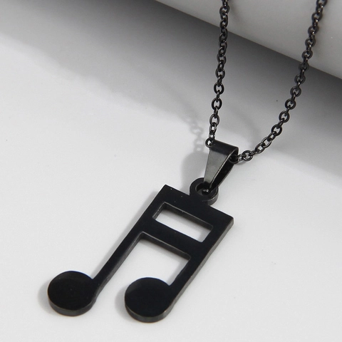 Collier Pendentif En Acier Inoxydable Noir Croix Minimaliste Note De Musique Style Hibou Bijoux Mode Pour Hommes Et Femmes