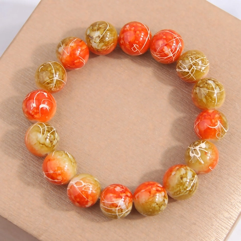 Bracciale Perline Vetro Tonde Motivo Marmo Inchiostro Elastico Semplice Moda Stile OL Gioielli Accessorio