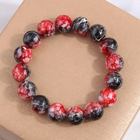 Pulsera Minimalista De Cuentas De Vidrio Redondas Patrón Tinta Mármol Elástica Estirable Para Mujeres Joyería Moda
