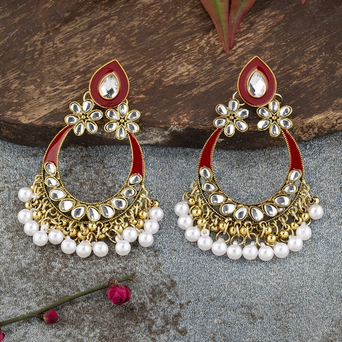 Ethnic Bohemian Drop Earrings For Women Retro Indian Style Alloy Rhinestone Enamel Imitation Artificial Pearl Tassel Statement