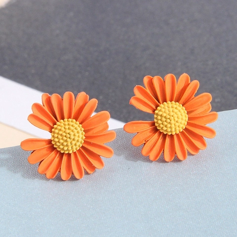 Alloy Daisy Flower Stud Earrings Colorful Matte Spray Paint Sweet Vintage Jewelry For Women Girls
