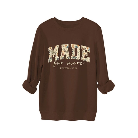 Women Oversized Sweatshirt Crewneck Cotton Blend Fleece Lined Floral Made For More Ephesians Long Sleeve Casual Streetwear