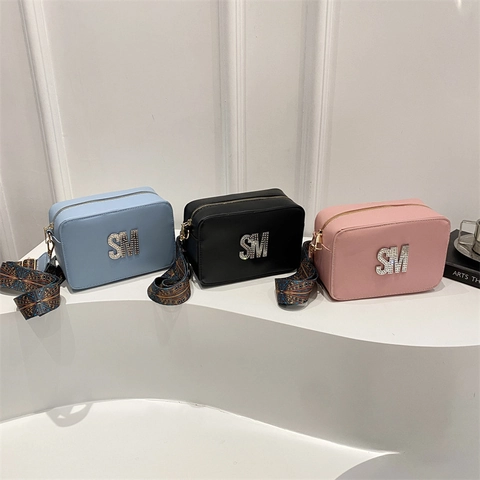 Borsa Donna Tracolla Camera PU Pelle Strass Lettera Etnica Tracolla Larga Piccola Squadrata Elegante Borsa Da Viaggio