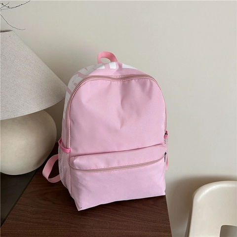 Japanese Style Solid Color Backpack Nylon Large Capacity Schoolbag For Students Travel Commuting Lightweight Letter Print