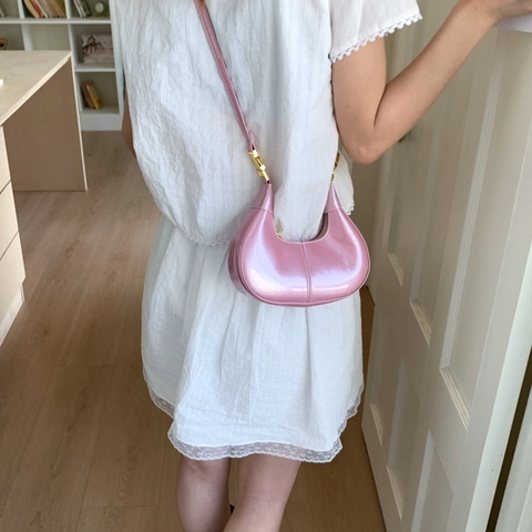 Borsa Hobo Mezzaluna Alla Moda Da Donna In Pelle Lucida Piccola Borsa A Tracolla Metallica Borsa A Mano Estiva