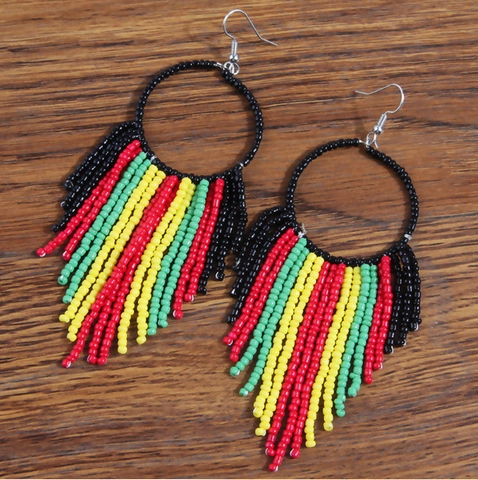 Bohemian Beaded Tassel Earrings Ethnic Hoop Seed Bead Jewelry For Women Colorful Fringe Drop Dangle Accessory