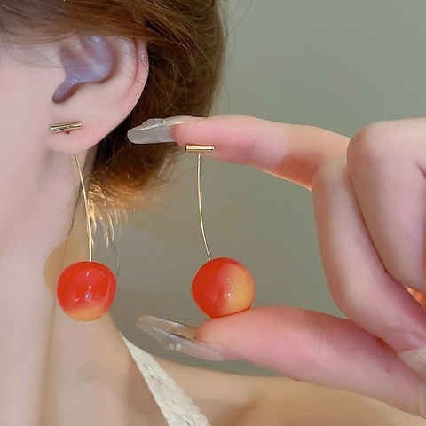 Kirschbaum Ohrhänger Mit Kupfer Ohrstecker Süße Fruchtform Harz Schmuck Für Damen Mode Elegant