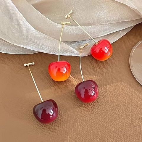 Kirschbaum Ohrhänger Mit Kupfer Ohrstecker Süße Fruchtform Harz Schmuck Für Damen Mode Elegant