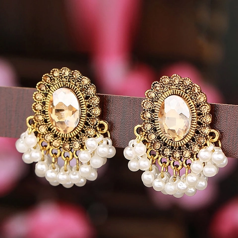 Boucles D'oreilles Pendantes Baroques Vintage Avec Alliage Strass Et Gland De Künstliche Perle D'imitation Pour Femmes