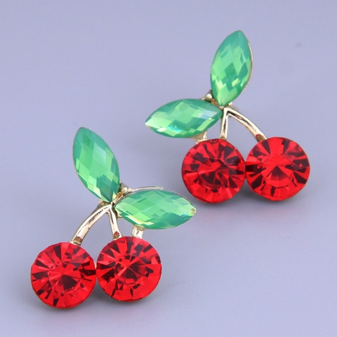 Kirschen Ohrstecker Legierung Rot Grün Strass Fruchtform Süß Elegant Schmuck Für Damen