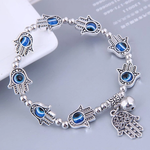 Hamsa Hand Böser Blick Perlenarmband Legierung Ethno Vintage Boheme Schutzschmuck Mit Glockenanhänger Für Damen