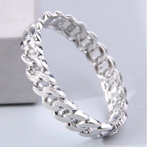 Bracciale Rigido A Catena Maglia Cubana Grossa Lega Lucida Minimalista Cerniera Per Donna Gioielli Moda