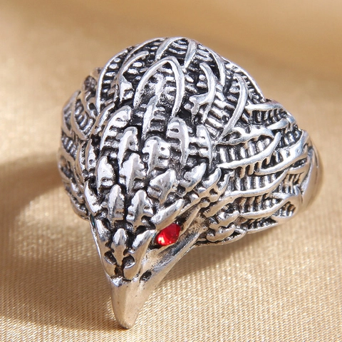Retro Eagle Head Ring Alloy Oxidized Silver Finish Gothic Punk Hip Hop Biker Jewelry For Men And Women Adjustable Open Band