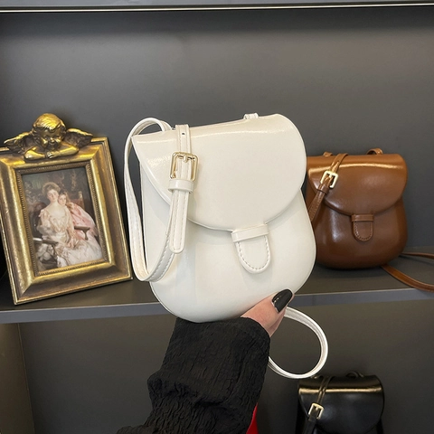 Piccola Borsa A Tracolla Semicircolare In Pelle PU Per Donna Borsa A Spalla Retro Sella Per Telefono Regolabile
