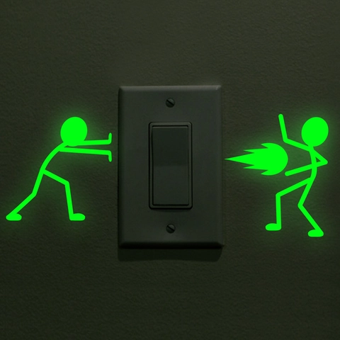 Luminous Glow In The Dark Switch Stickers PVC Cartoon Stick Figures Fighting Energy Blast Wall Decals Home Decor