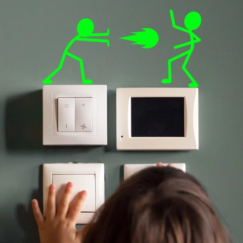 Luminous Glow In The Dark Switch Stickers PVC Cartoon Stick Figures Fighting Energy Blast Wall Decals Home Decor
