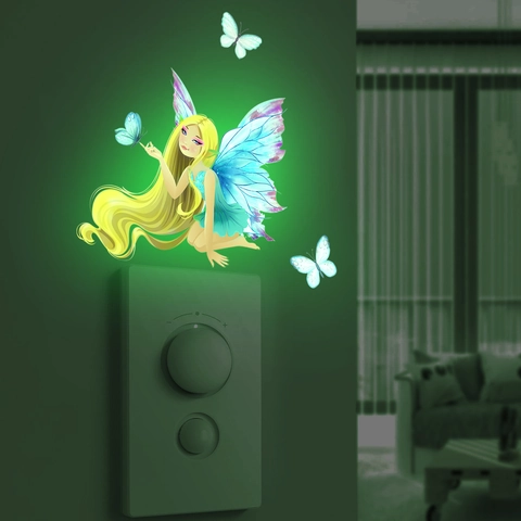 Adesivi Murali Fata E Farfalle Luminosi Al Buio PVC Autoadesivi Decorazione Per Interruttore Della Luce