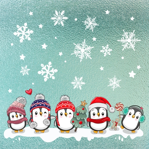 Adhesivo Estático para Ventana de Navidad con Pingüino y Copo de Nieve Visible por Ambos Lados Calcomanía de PVC Decorativa