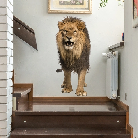 Adhesivo de Pared de León Rugiente 3D Realista PVC Impermeable Calcomanía de Retrato de Animal para Sala de Estar