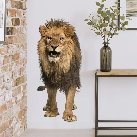 Adhesivo de Pared de León Rugiente 3D Realista PVC Impermeable Calcomanía de Retrato de Animal para Sala de Estar