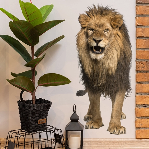 Autocollant Mural Lion Rugissant 3D Réaliste PVC Imperméable Amovible Peinture Murale Animale Pour Salon Chambre Décoration