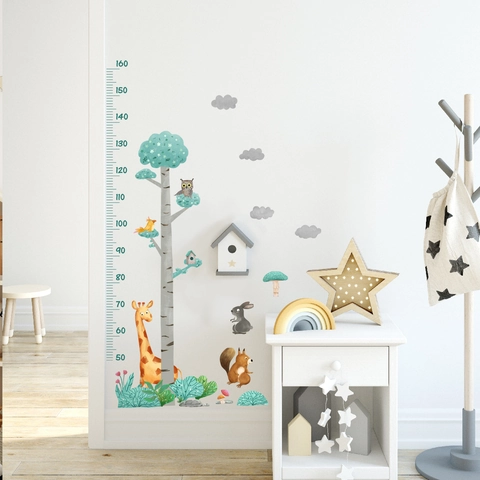 Adesivo Da Parete Metro Altezza Bambini PVC Animali Del Bosco Decorazione Removibile Per Cameretta