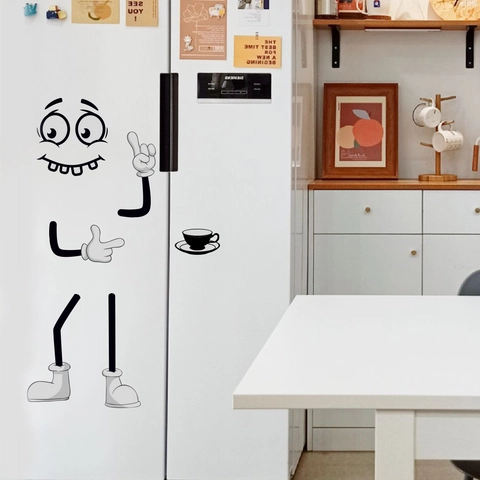 Cartoon Character Wall Sticker PVC DIY Removable Refrigerator Decal Funny Eyes Coffee Cup Kitchen Home Decor