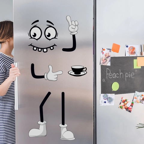 Cartoon Character Wall Sticker PVC DIY Removable Refrigerator Decal Funny Eyes Coffee Cup Kitchen Home Decor