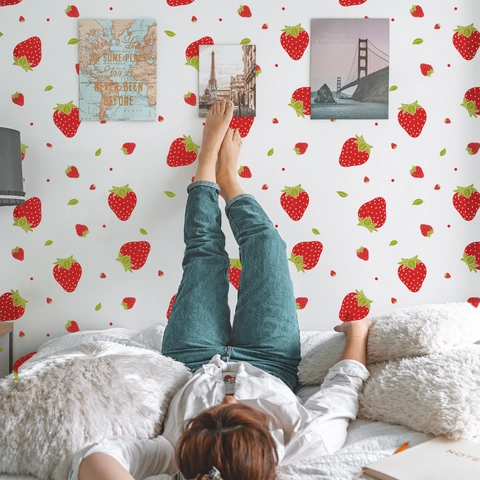 Removable PVC Strawberry Wall Stickers Modern Minimalist Floral Art Decals For Bedroom Kitchen Dining Room Home Decor