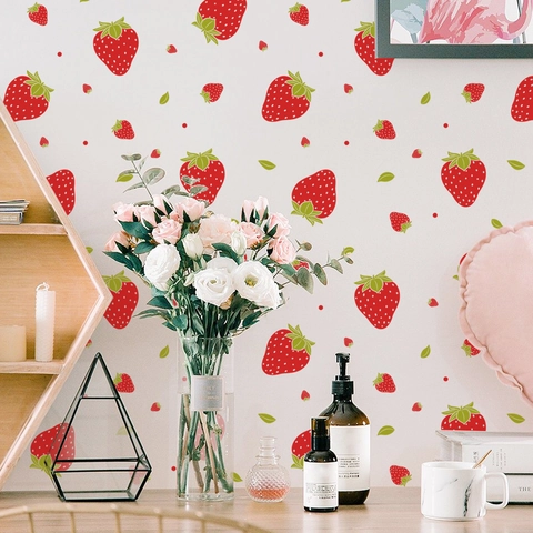 Removable PVC Strawberry Wall Stickers Modern Minimalist Floral Art Decals For Bedroom Kitchen Dining Room Home Decor