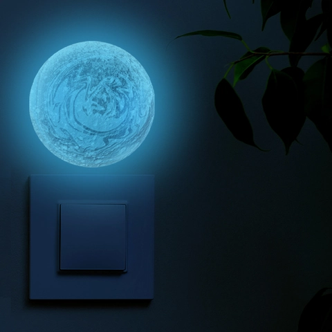 Luminous Moon Switch Sticker Glow In The Dark Blue Moon Pattern PVC Wall Decal For Bedroom Living Room Home Decor