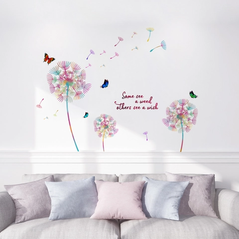Adesivi Murali Dente Di Leone Farfalla Colorata PVC Autoadhesivi Citazione Per Soggiorno Camera Da Letto