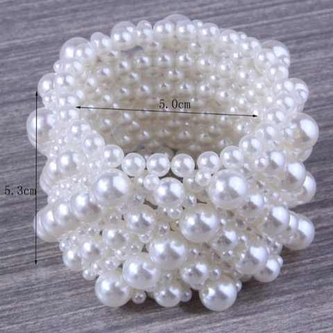 Wide Elastic Artificial Pearl Bracelet Hand Woven Multi Layer Faux Artificial Pearls Elegant Retro Jewelry Accessory For Women White