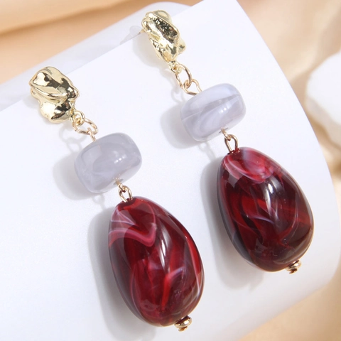 Orecchini Pendenti Geometrici Irregolari Lega Resina Trama Marmo Per Donna Dolce Vintage Bohemian Lunghi Pendenti Accessori
