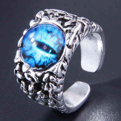 Evil Eye Adjustable Ring Vintage Punk Alloy Dragon Eye Gothic Rock Street Style Oxidized Texture Jewelry For Unisex