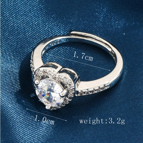 Verstellbarer Herz Zirkon Offener Ring Kupfer Süßer Stil Einfacher Schmuck Für Frauen Versilbert Personalisiert