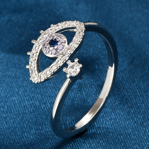 Evil Eye Adjustable Open Ring Copper Multi Color Zircon Fashion Minimalist Jewelry For Women Sweet Style